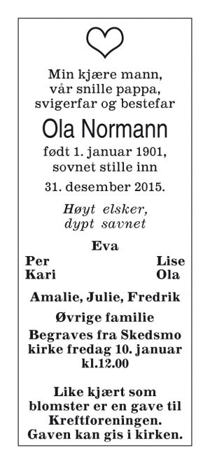Dødsannonse eksempel