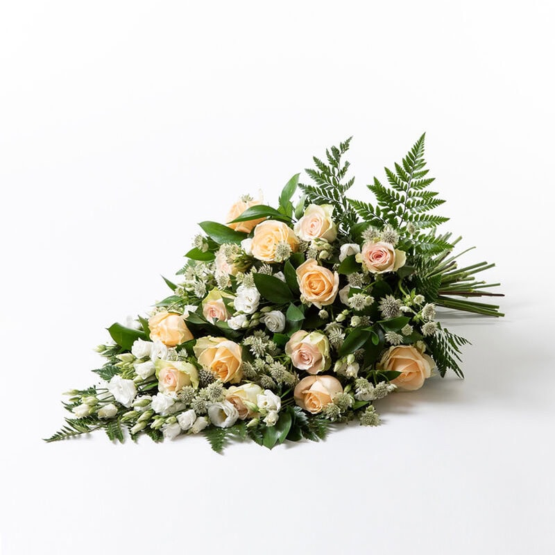 Bårebukett fersken og rosa stor begravelse bisettelse blomster