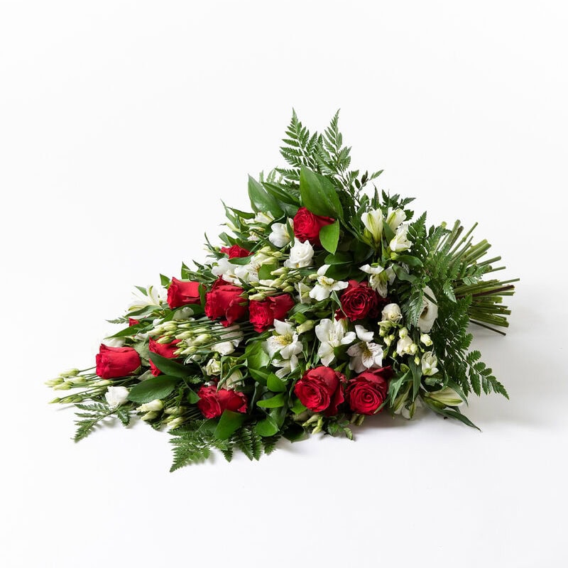 Bårebukett rød og hvit stor begravelse bisettelse blomster