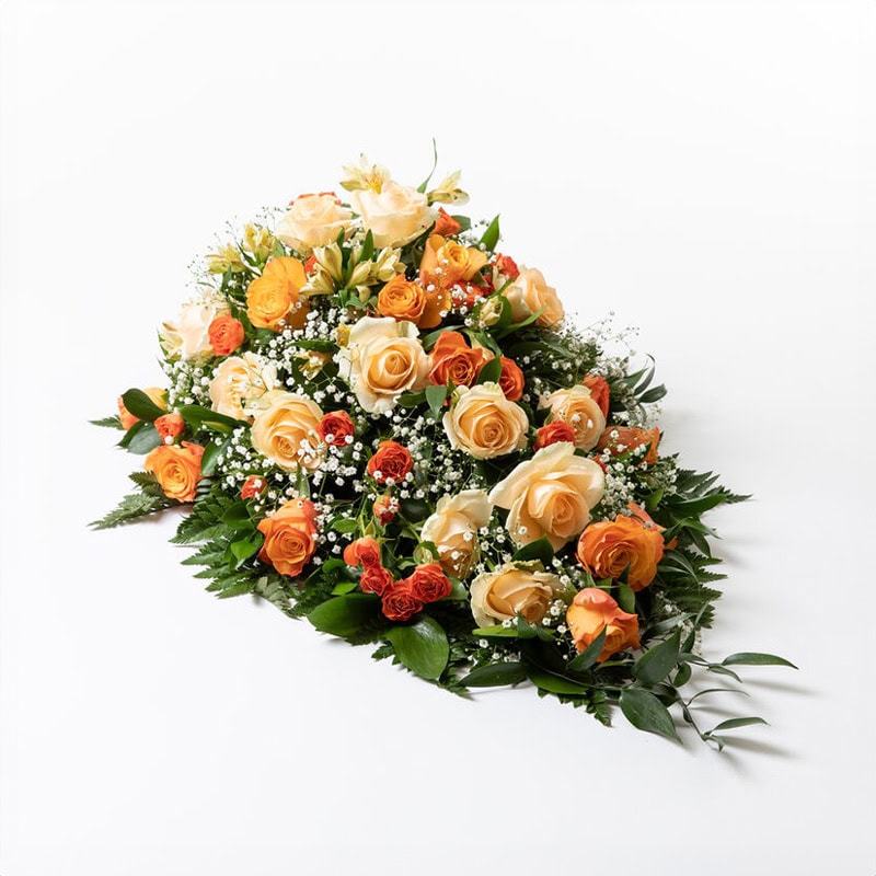 Båredekorasjon gyllen medium begravelse bisettelse blomster