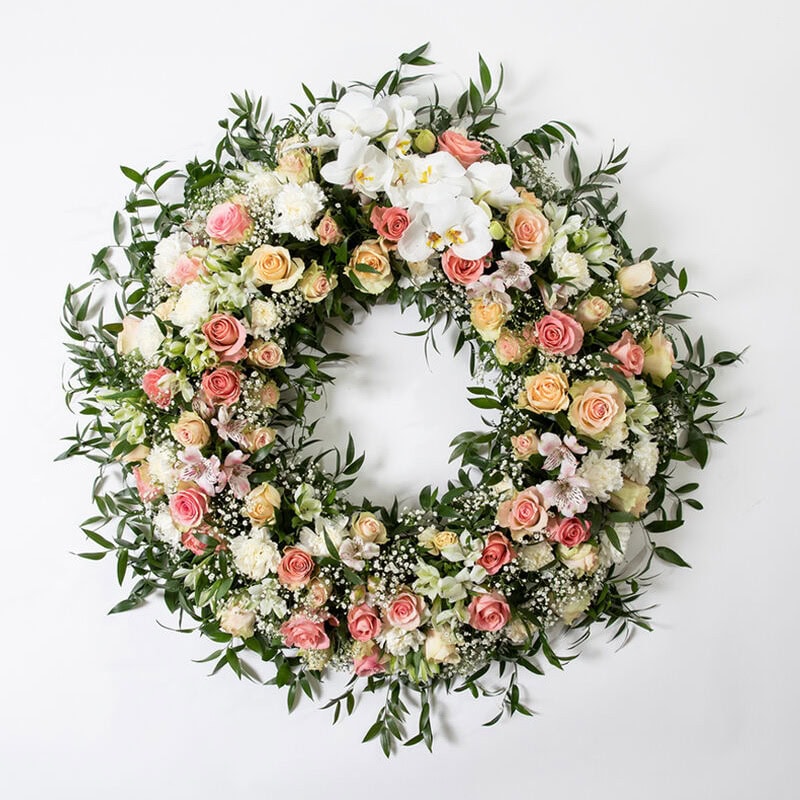 Krans fersken og rosa stor begravelse bisettelse blomster